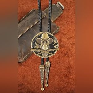 New skeleton cowboy leather bolo